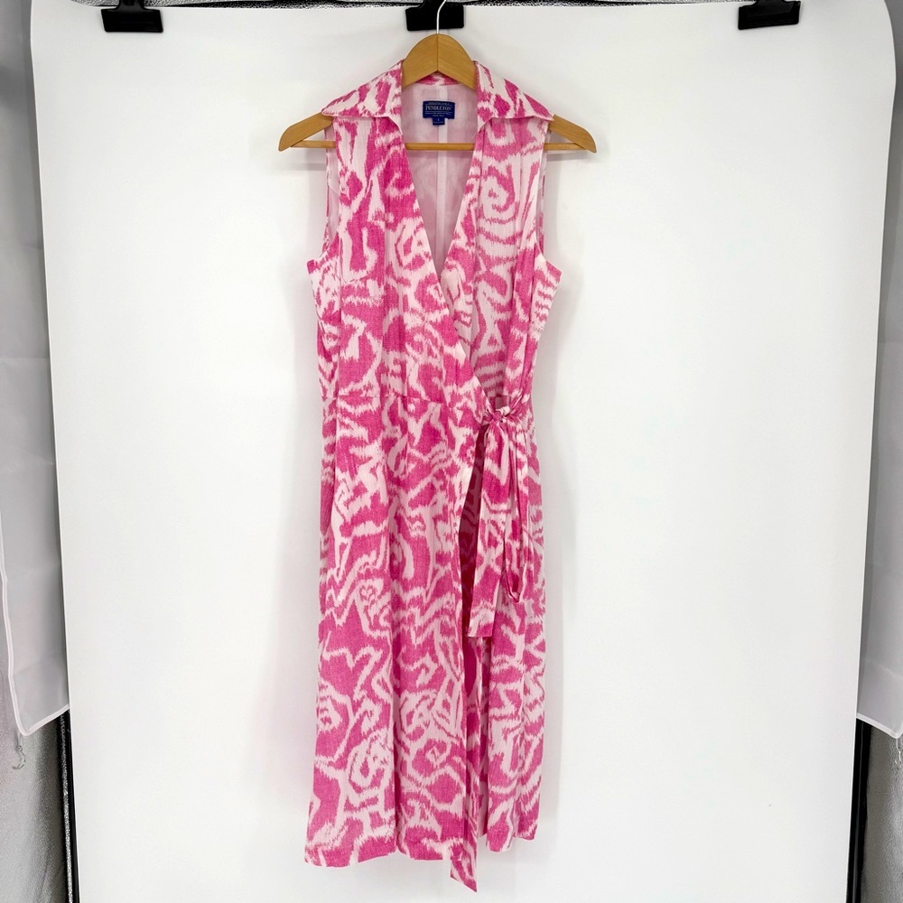 Pendleton Wrap‎ Dress 4 Pink White Ikat European Sumer Garden Party